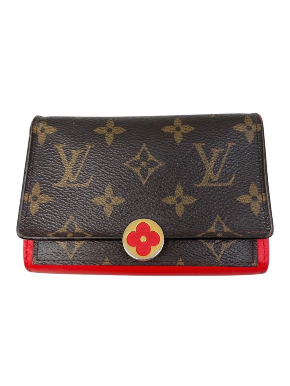 Louis Vuitton Fold Wallet Portefeuille Flor Compact Leather Brown Red Monogram